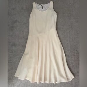 Luxurious 100%Silk A-Line Midi Dress Vanilla Ivory, Fully Lined